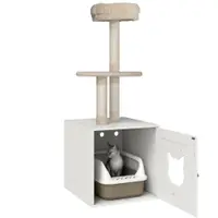 PawHut Cătănel cu casă de toaletă, turn de joacă 2-în-1 de 129 cm cu ascundere litieră, stâlpi pentru zgâriat, crem | Aosom Romania