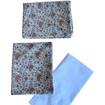 Lenjerie cu 3 piese din bumbac organic pentru patut 120x60 cm Twindeco Floricele bej