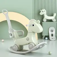 Balansoar pentru copii Nichiduta Garden Rocking Horse Green 3 in 1, transformabil in vehicul fara pedale,maner parental detasabil,roti EVA,spatar si baza detasabile