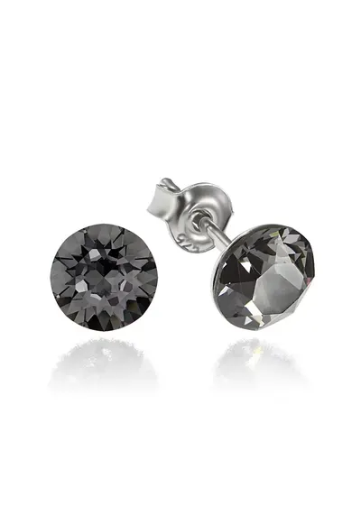 Cercei Argint 925 placat cu rodiu cu cristale Swarovski® Xirius 6mm - Gri inchis