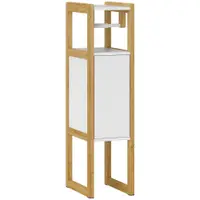 HOMCOM Mobilier de Baie cu Suport pentru Hârtie Igienică, Dulap și Raft, Dulap Compact din Bambus, 20x33x80 cm, Alb | Aosom Romania