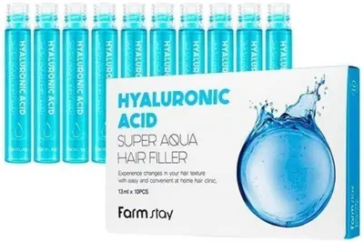 FarmStay Hyaluronic Acid Fiole pentru păr Super Aqua Hair Filler, 10 x 13 ml