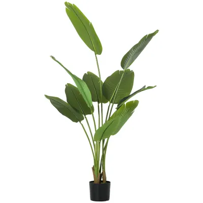 HOMCOM Plantă Artificială de 160 cm cu 10 Frunze din PEVA Verde cu Ghiveci, Ø16.5x13.5 cm | Aosom Romania