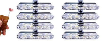 Set 8 lumini stroboscop galbene 4 LED grila telecomanda 7 functii 12V