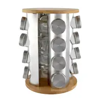 Raft Rotativ pentru Condimente, Otel Inoxidabil si Bambus, 16 Compartimente, Perfect Home