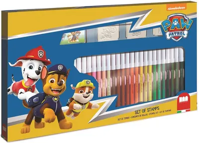 Set creativ Multiprint - Paw Patrol, 3 ștampile și 36 de pixuri de pâslă