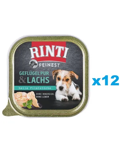 RINTI Feinest Poultry Pure&Salmon pasare si somon pentru caini 12x150 g