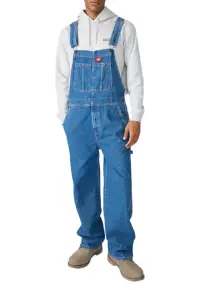 Salopeta din denim cu croiala dreapta si model cu logo discret