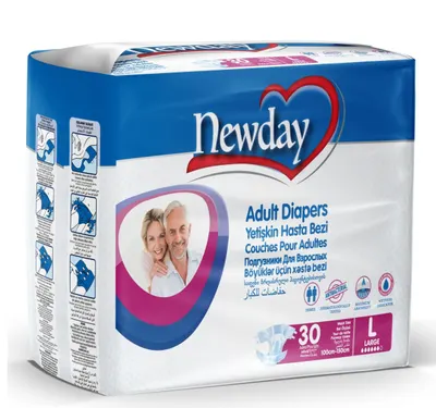 Scutece Adulți cu Scai Newday Adult Diapers Large Size - 30 Buc/cutie, 4 Cutii în Bax, 18 Baxiru/palet
