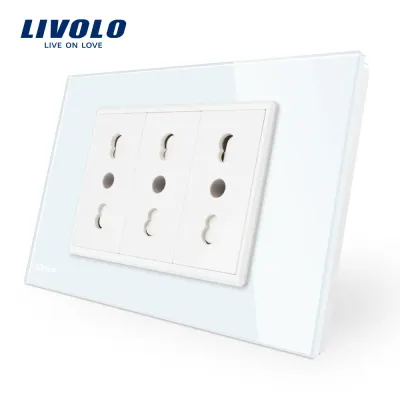 Priza tripla italiana Livolo cu rama din sticla – standard italian