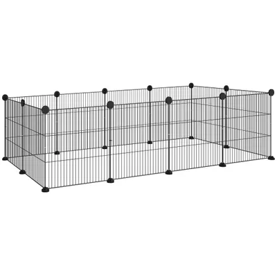 PawHut Țarc Modular pentru Animale de Companie de Talie Mică cu Panouri și Accesorii, 140x70x35 cm, Negru | Aosom Romania
