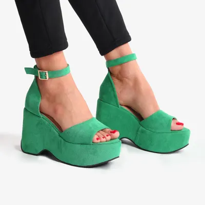 Sandale din Piele Ecologica Intoarsa cu Platforma Crl0737 Verde