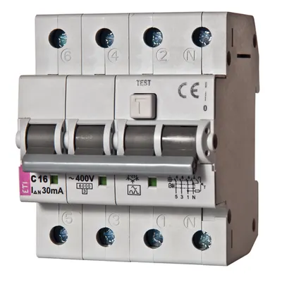 KZS-4M 3p+N Intrerupatoare de curent rezidual cu protecție la supracurent, 4 module, tip A și AC KZS-4M 3p+N A B6/0.03