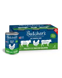 BUTCHER'S Original Tripe pate pentru caini 6x400 g cu rumen, pui si vita, arome mixte cu rumen de vita