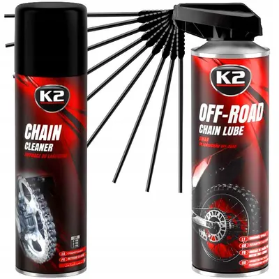 Set K2 Spray Curatat Lant Chain Cleaner 500ML W148NM + K2 Spray Lubrifiant Lant Chain Lube Off Road 500ML W140NM