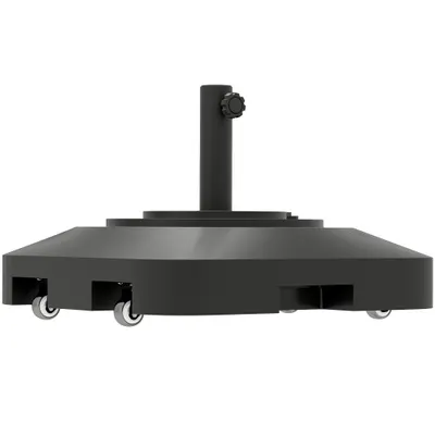 Outsunny Bază pentru Umbrelă cu Roți și 2 Frâne, Bază Reumplibilă din HDPE pentru Umbrelă cu Nisip 25 kg sau Apă 19 kg, pentru Stâlpi de Ø38/48 mm, 48x48x32,5 cm, Negru | Aosom Romania