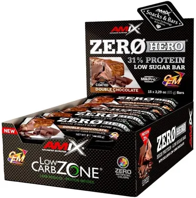 ZeroHero Protein Bar Box, ciocolată dublă, 15 buc, Amix