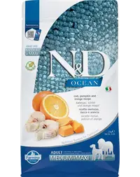 FARMINA N&D Ocean Dog Adult Medium/Maxi Hrana caini adulti, cu cod, dovleac si portocale 2,5 kg