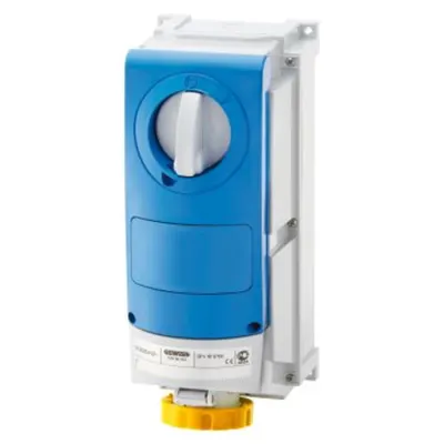 Priza industriala cu interblocaj verticala - WITH BOTTOM - WITHOUT FUSE-HOLDER BASE - FOR HEAVY-DUTY USE - 2P+E 63A 100 - 130V - 50/60HZ 4H - IP66