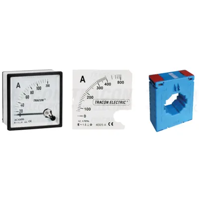 Pachet Componente Masurare Curent Alternativ AC: Ampermetru Analogic 5A Direct , Transformator Curent 2500A/5A Clasa 0.5 , Cadran 2500/5A
