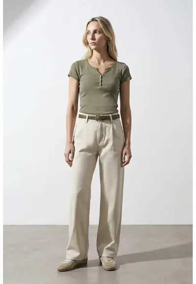 Tricou dama slim fit - verde kaki - bumbac 100%