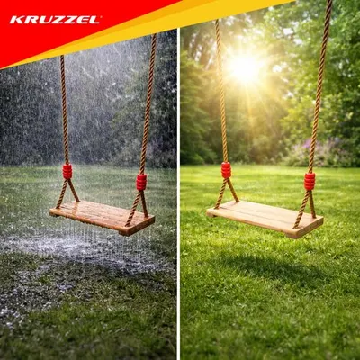 Leagan de gradina din lemn pentru copii, Kruzzel cu franghie reglabila intre 100 si 170 cm, constructie solida si confortabila, sarcina maxima 50 kg