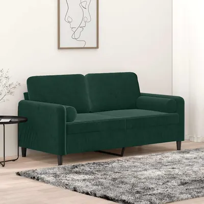 vidaXL Canapea cu 2 locuri cu pernuțe, verde închis, 140 cm, catifea