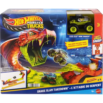 Set de joaca cu masinuta, Hot Wheels, Monster Trucks, Snake Slam Takedown, JJN44