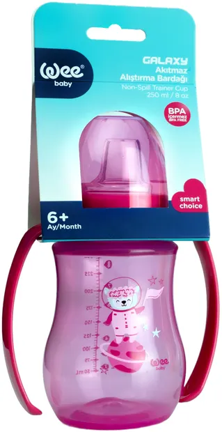 Pahar de tranziție cu mânere Wee Baby - Galaxy, PP, 250 ml, roz