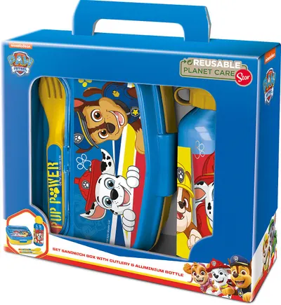 Set pentru copii Stor Paw Patrol - Sticlă, cutie pentru mâncare și tacâmuri