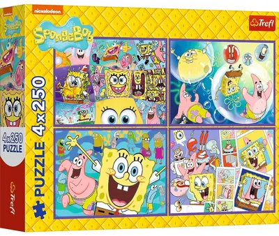 Puzzle Trefl din 4 x 250 piese - Lumea nebunească a lui SpongeBob