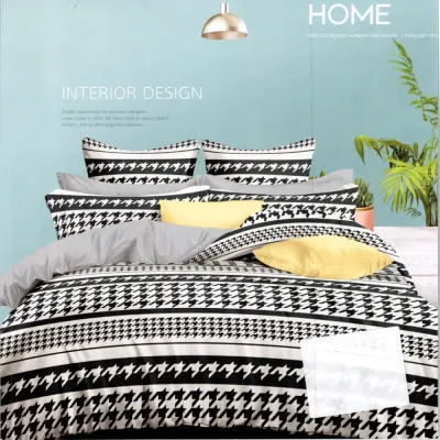 Lenjerie pat dublu bumbac satinat - 3 Bucati 219 Lei - Alb Negru Model Pepit