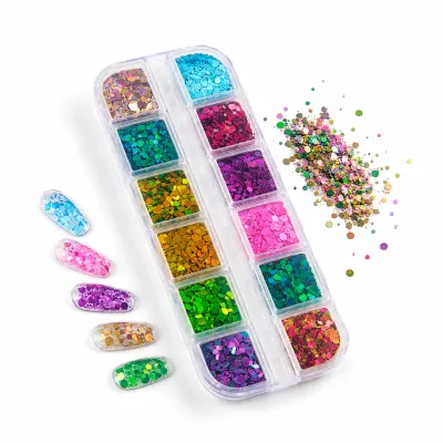 Decor Unghii 12 Culori / Set Mix Glitter Holografic | Rainbow Mix