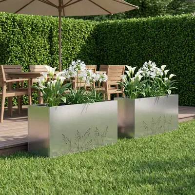 vidaXL Vază pentru Grădină 2 buc. Argintiu 100 x 30 x 49 cm