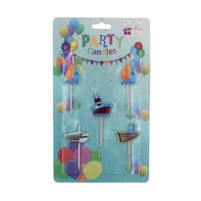 Set 5 lumânări party vaporașe multicolore