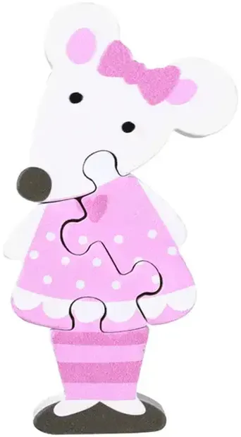 Puzzle din lemn Orange Tree Toys - Șoricel roz, 4 bucăți