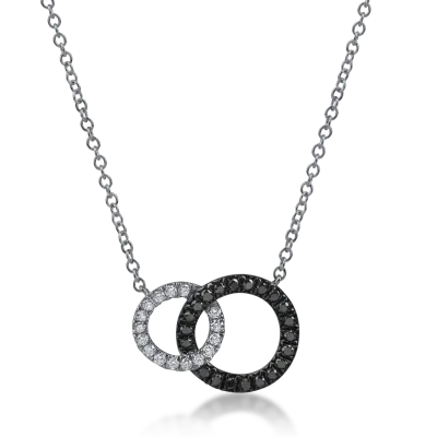 Lant cu pandantive rotunde din aur alb-negru cu diamante negre si incolore de 0.4ct