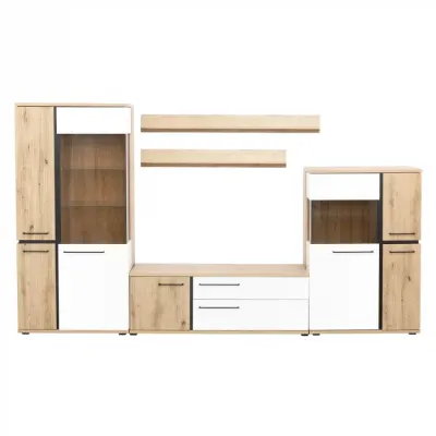 Living MOLTO Z.A, 5 corpuri, corp artisan, fronturi MDF artisan + alb, 336x53x201 cm