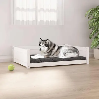 vidaXL Pat pentru câini, alb, 105,5x75,5x28 cm, lemn masiv de pin