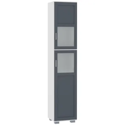 kleankin Dulap înalt de Baie Mobilier Coloană de Baie cu 2 Uși de Sticlă Temperată și Rafturi Ajustabile 37x35x190 cm Alb și Gri | Aosom Romania