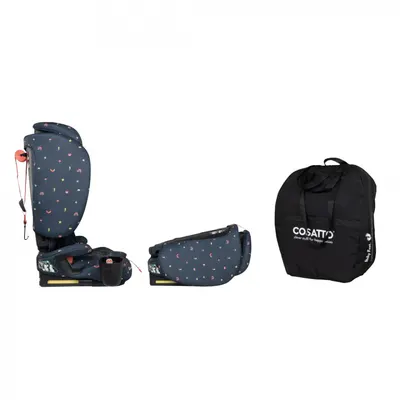 Scaun auto pentru copii i-Size 76-150 cm Cosatto On The Go Doodle Days cu sistem Isofix si Top-Tether, pliere compacta, geanta de transport