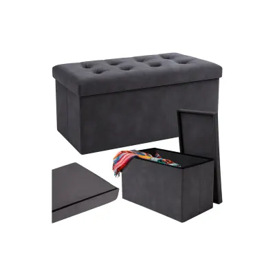 Taburet pliabil cu spatiu de depozitare, capacitate 2 persoane, 110 L, velur, MDF, 76 x 38 x 38 cm