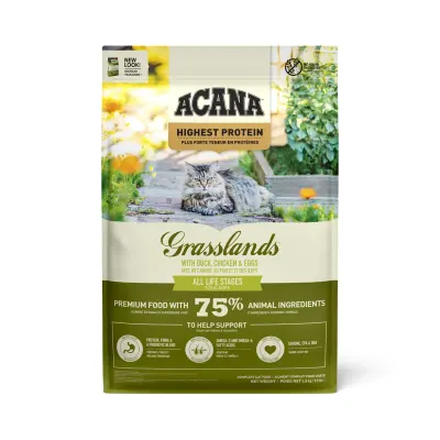 ACANA Highest Protein Grasslands, Rață și Pui, hrană uscată fără cereale pisici, 4.5kg