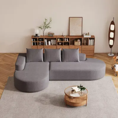 Canapea Coltar Premium Memory Foam HD 275x175x70 cm Material Plusat Reiat cu Dungi Groase