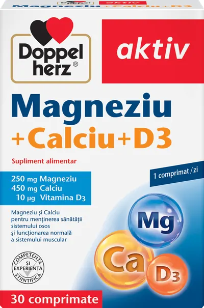 Magneziu + Calciu + D3, 30 comprimate, Doppelherz