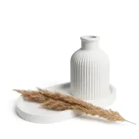 Set tavă ovală & vază pentru flori uscate din ceramică jesmonite – în cutie cadou - Marmorată roz