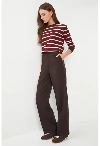 Pantaloni dama - Happiness Istanbul - pantaloni cu pliuri - maro - textil - Maro