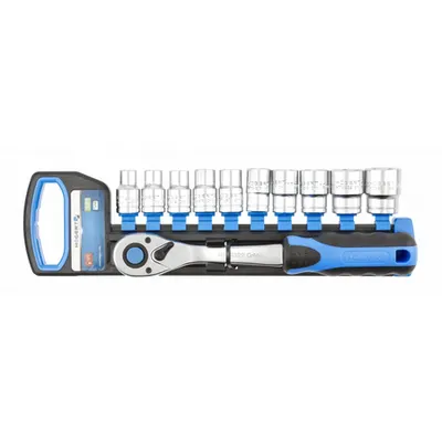 set de supape cu maner cu clichet 1/2″, otel CrV, 72 T, 11 buc.