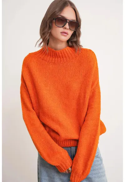 Pulover gros tricotat - Relaxed Fit - portocaliu stralucitor - tricot