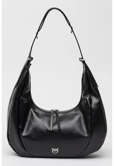 Geanta hobo de piele cu logo - Negru